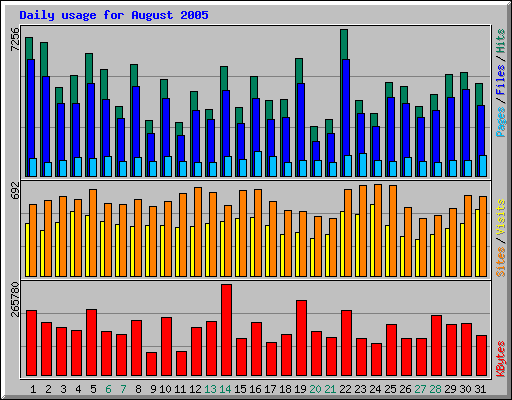 Daily usage for August 2005