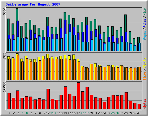 Daily usage for August 2007