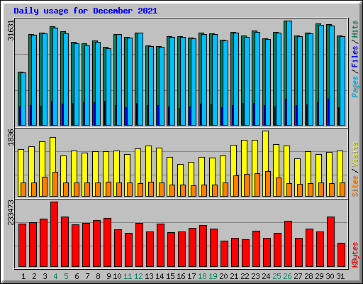 Daily usage for December 2021